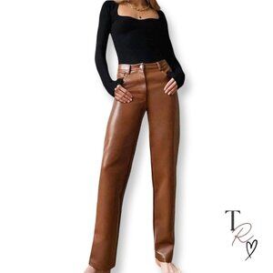 Aritzia Wilfred NWT Funk Pants in Cognac Brown Faux Leather Size 0